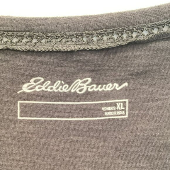 Eddie Bauer V-Neck Tee Women's Sz XL Dark Gray Lattice Trim Cotton Short Sleeve - Picture 8 of 10